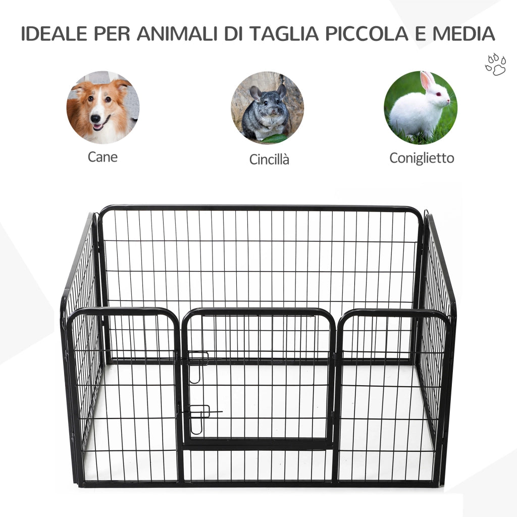 EasyComfort Recinto per Cani di Piccoli Taglia da Interno ed Esterno, Recinzione per Animali Domestici con Rete 6 pz in Acciaio e Metallo, 125x80x70 cm, Nero