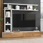 Set mobile TV con 2 ante e vani aperti; 180 cm; bianco e rovere