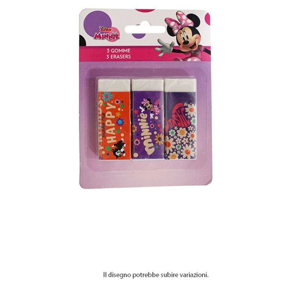 Trade Shop - Set 3 Pz Gomme Per Cancellare Minnie Cancelleria Per Scuola Regalo Festa Bambine 961075 -
