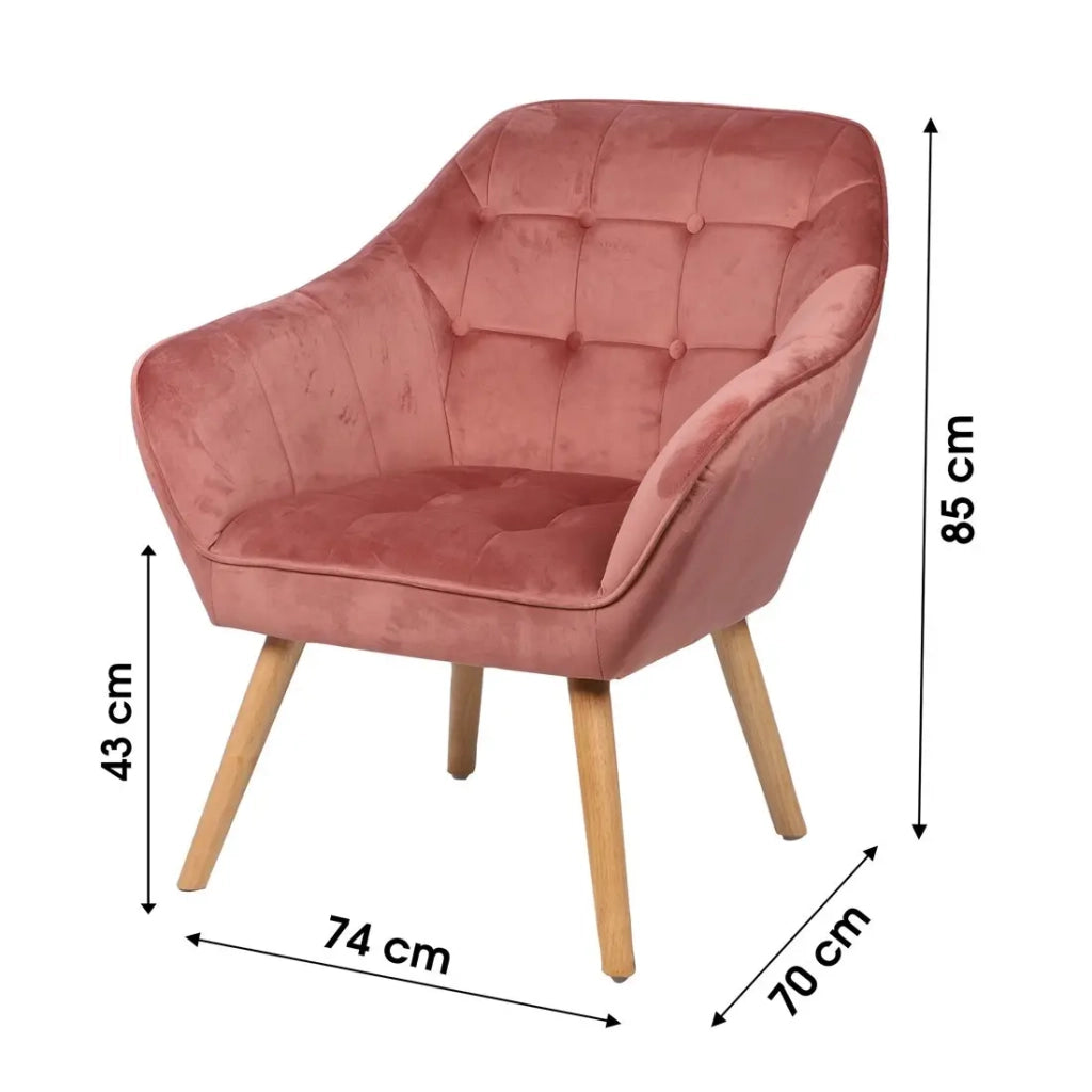 Poltrona in velluto rosa con piedi in legno - 74x70xH85 cm, altezza seduta 43 cm - Collezione VELUREA