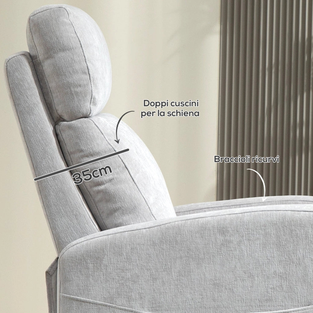 Poltrona Relax Reclinabile 150° con Poggiapiedi 68x90x106 cm in Tessuto Effetto Lino Grigio Chiaro