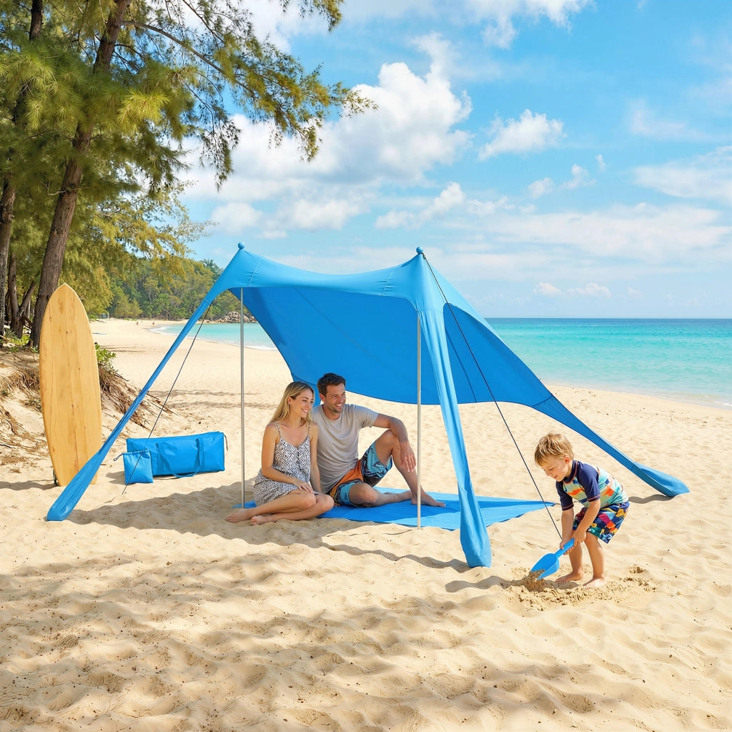 Tenda da Spiaggia per 4 Persone ¨C zephmum ¨C Azzurro, Alluminio e Lycra, 200x208x200 cm