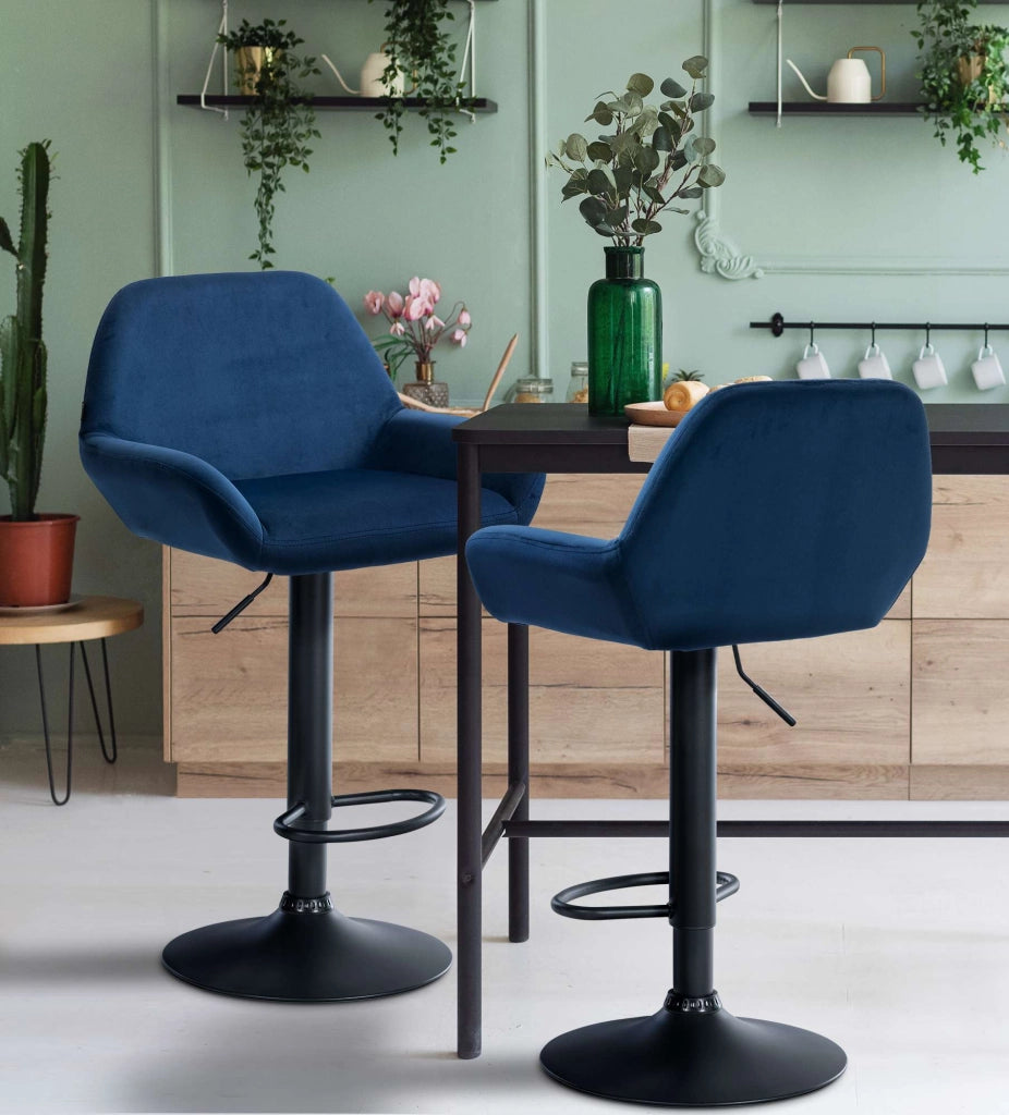Sgabello Braga in velluto blu,nero