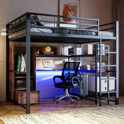 Letto a Soppalco con Scrivania e LED ¨C MINIMAL ¨C Metallo Nero 140x200cm
