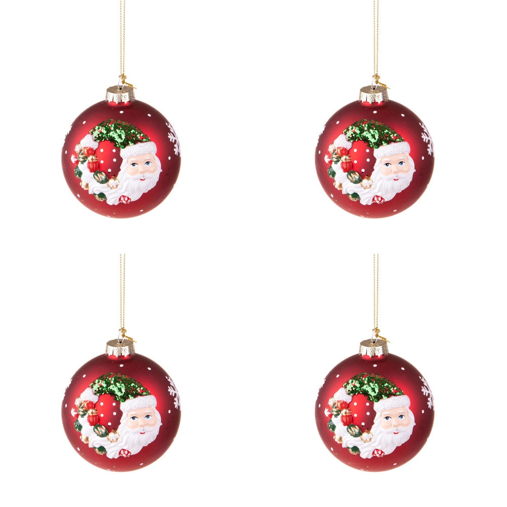 Palline con Babbo Natale e Fiocco di Neve Rosse Formato: 100 mm