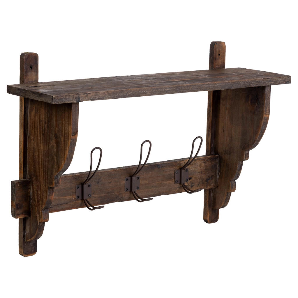 Appendiabiti da parete in legno e metallo con 3 ganci 61x18,5x41,5h cm