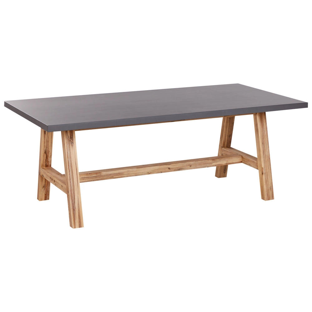 Set da pranzo da giardino tavolo da pranzo in fibra di cemento e legno d'acacia con sgabelli e panche 8 posti Grigio stile industriale