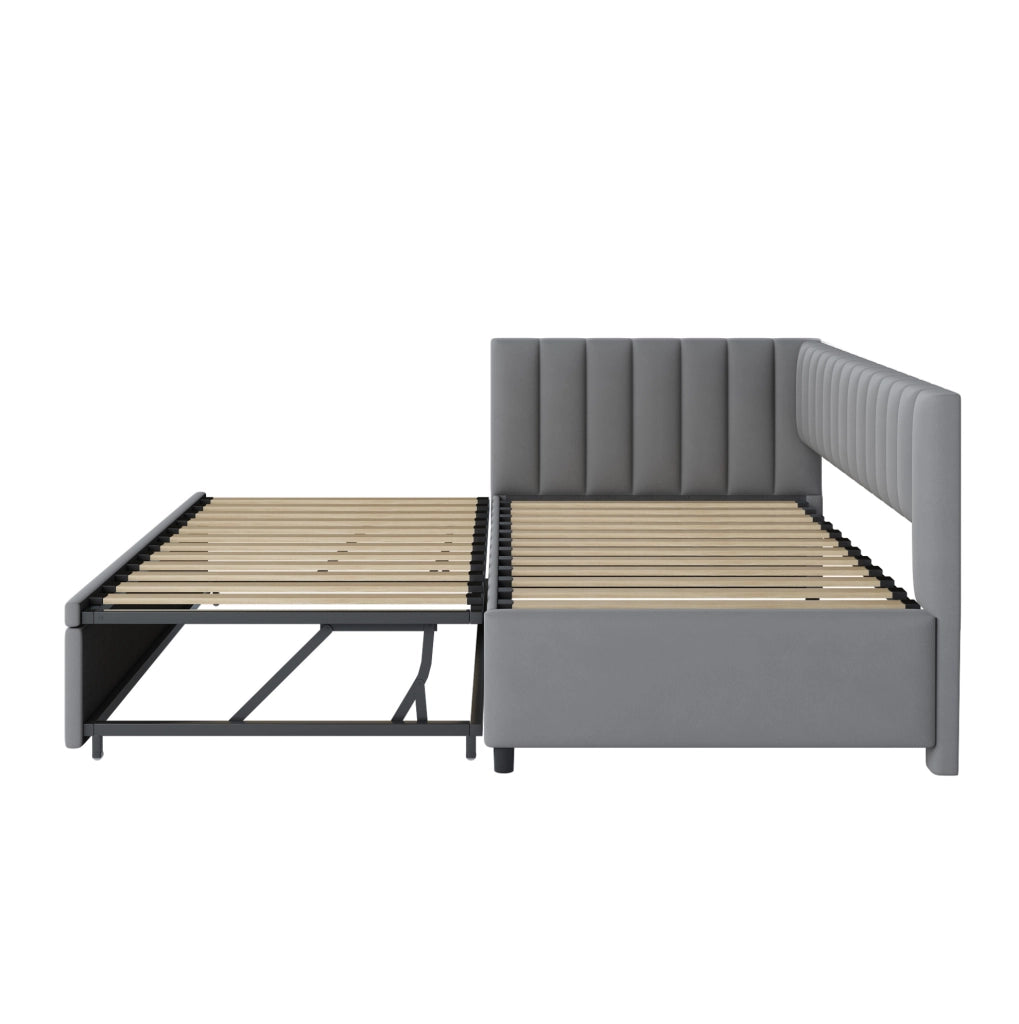 Divano letto a L estraibile in velluto grigio 90 x 200 cm