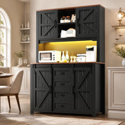 Credenza alta da cucina nera con LED e ante scorrevoli 115 cm