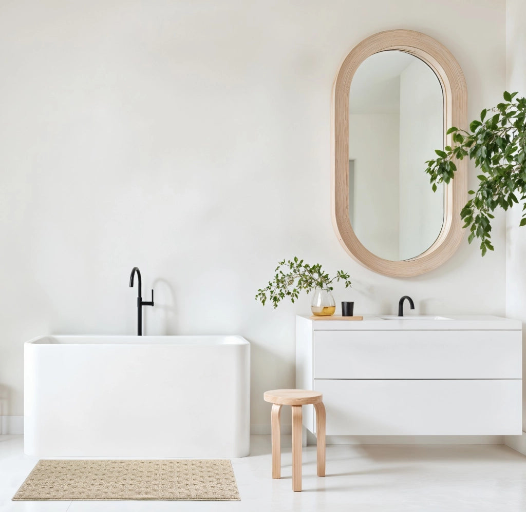 Tappeto Bagno Morbido Assorbente Antiscivolo 3D Intrecciato Scendiletto Lavabile 45x75 Cm Beige