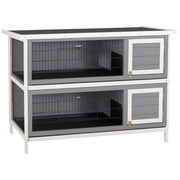 Gabbia per Animali Domestici ¨C zephmum ¨C Grigio, Legno, Doppio Piano