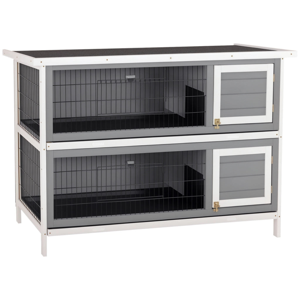 Gabbia per Animali Domestici ¨C zephmum ¨C Grigio, Legno, Doppio Piano