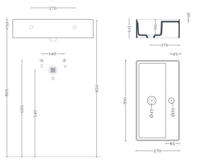 Lavabo sospeso/appoggio 50x27 bianco lucido Scalino-Art ceram