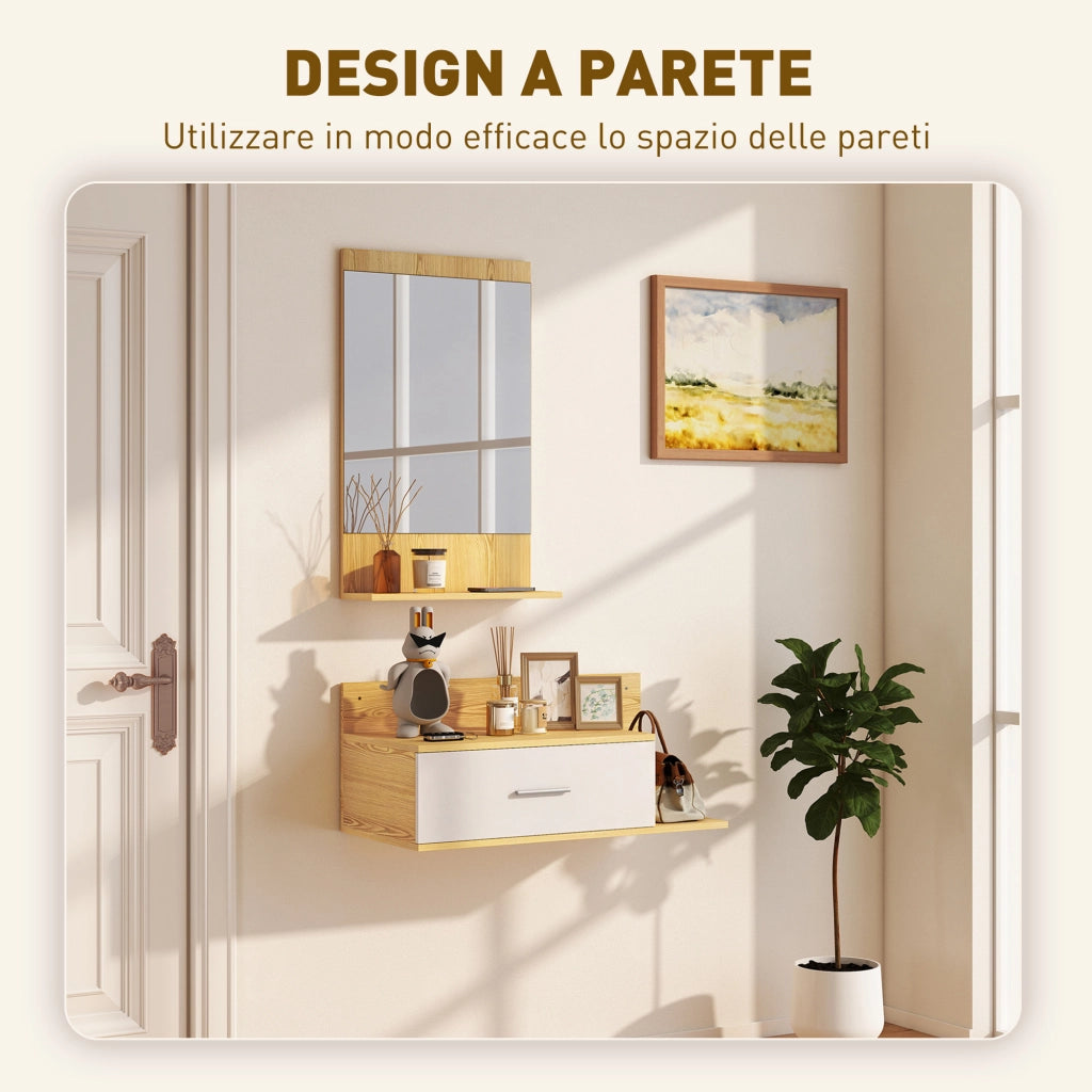 Mobile Ingresso con Specchio, Mensola e Cassetto ¨C zephmum ¨C Legno e Vetro