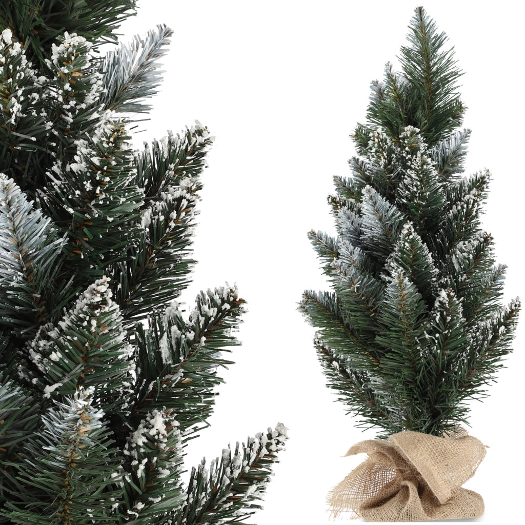 Albero di Natale artificiale KADAX, realistico, piccolo, 50 cm, ricoperto di neve, per scrivania, con spago di iuta incluso.