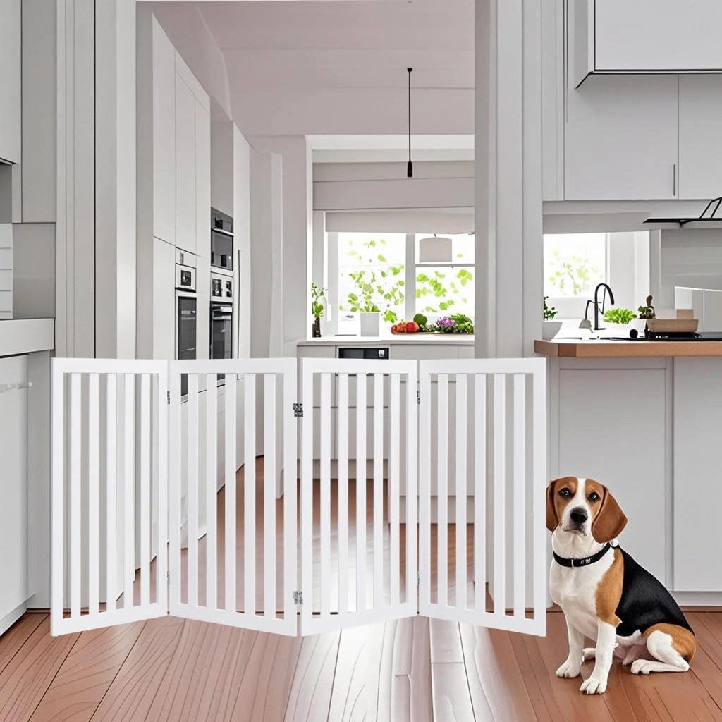 Barriera di sicurezza per cani, recinto per scale e porte pieghevoli, piedini antiscivolo, per cani e gatti, di piccole e medie dimensioni, per scale, porta, bianco (4 x 89 x 50 cm)