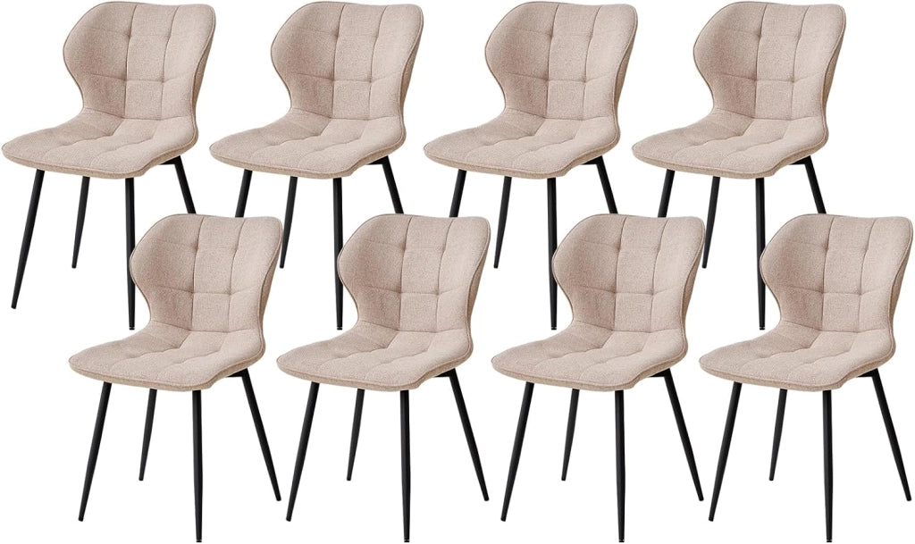 GrandCA HOME Set di 6 Sedie da Pranzo Imbottite in Lino con Schienale e Gambe in Metallo Nero, Sedia da Soggiorno per Cucina, Sala da Pranzo, Camera da Letto - Cachi