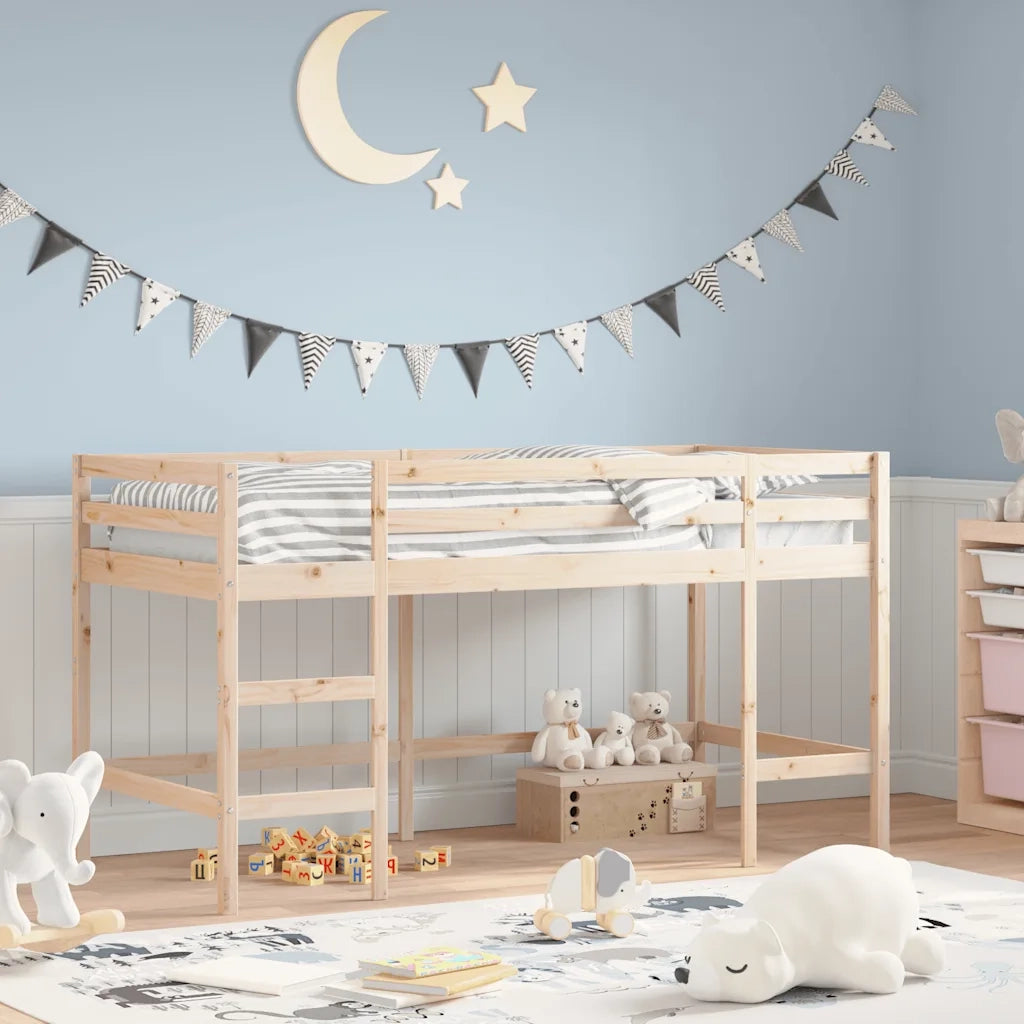 Letto Soppalco con Scala Bambini 90x190 cm Legno Massello Pino
