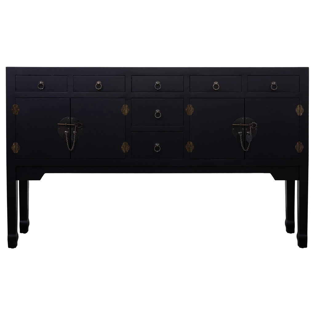 Credenza in legno con 7 cassetti e 2 porte 128x26x78