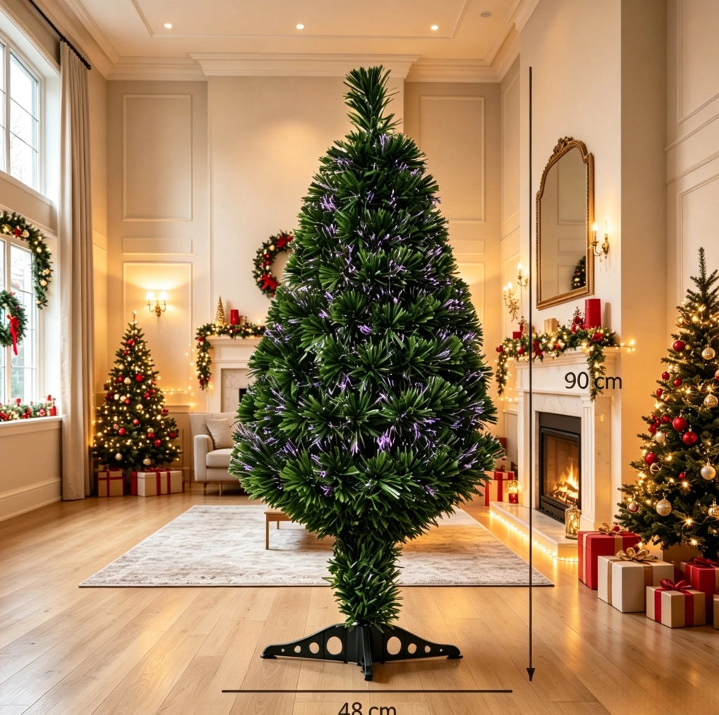 Albero di Natale artificiale ULEVR 90 cm con 90 rami e fibre ottiche multicolore, verde