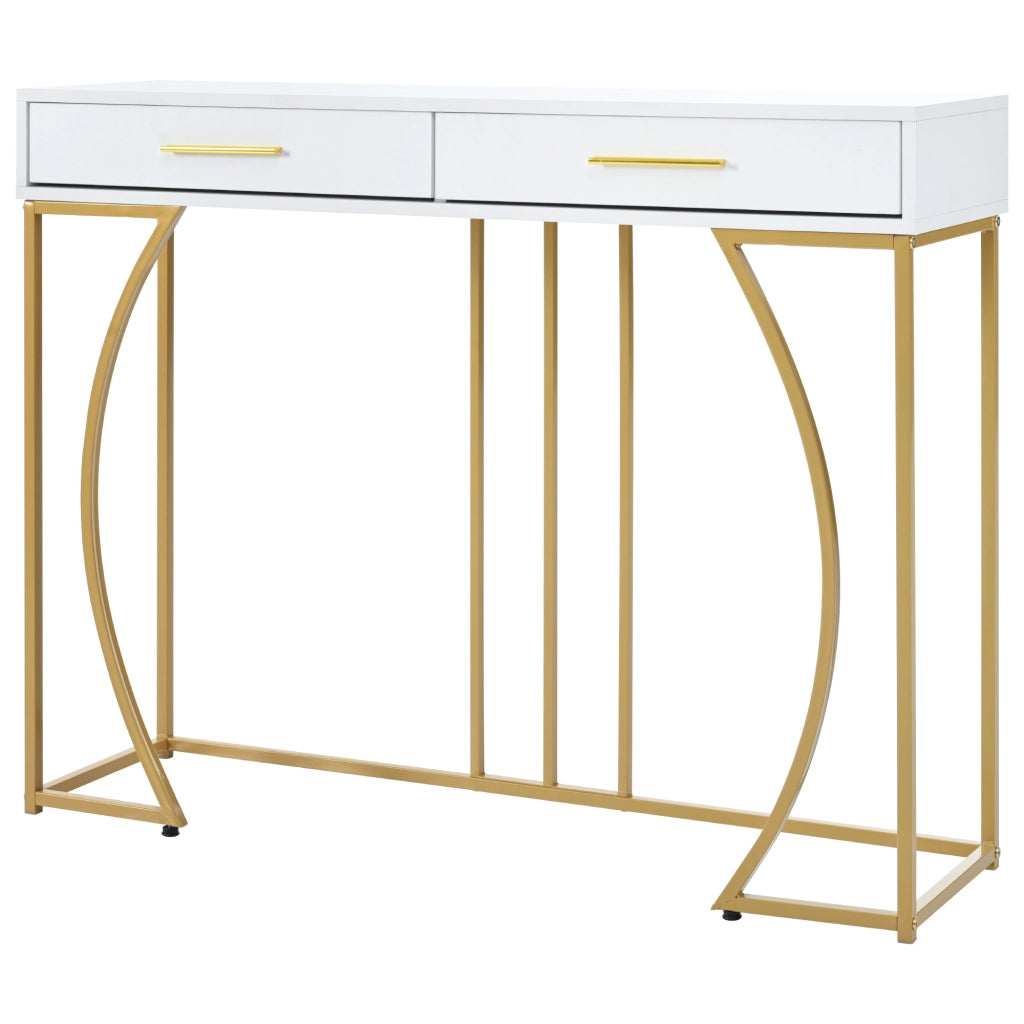 Tavolino Consolle con 2 Cassetti ¨C MINIMAL ¨C Bianco/Oro 110x32x85 cm