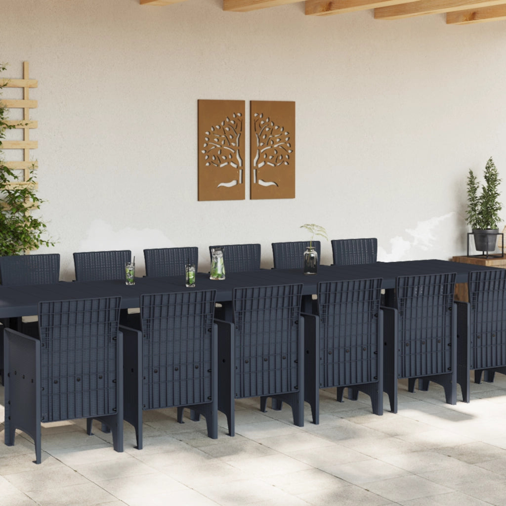Set da Pranzo Giardino  15 Pezzi con Cuscini Antracite Polyrattan