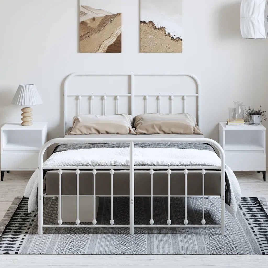 Giroletto con Testiera e Pediera Metallo Bianco 135x190 cm 352644