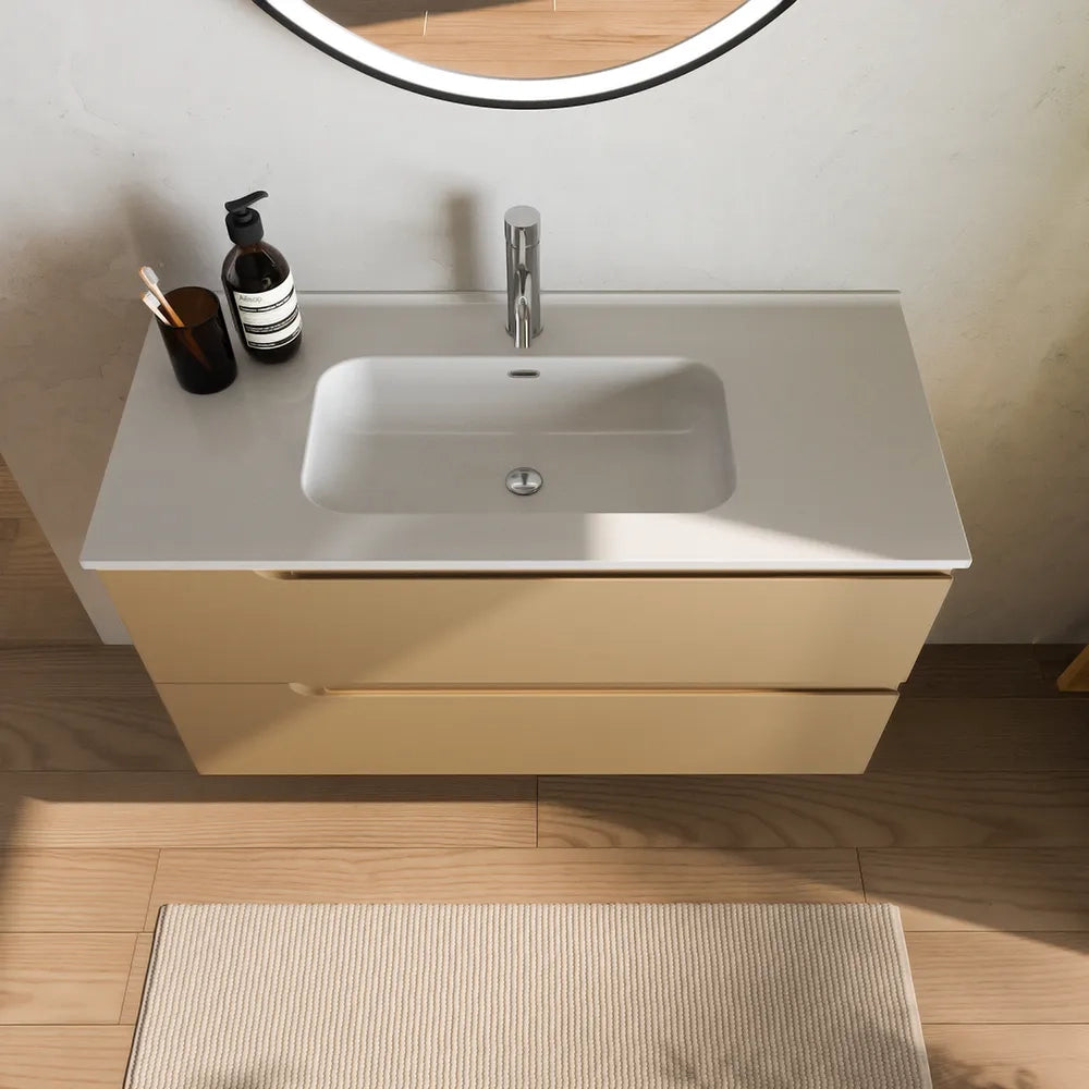 Mobile bagno sospeso 90 cm due cassetti sabbia opaco con lavabo | Ardenne