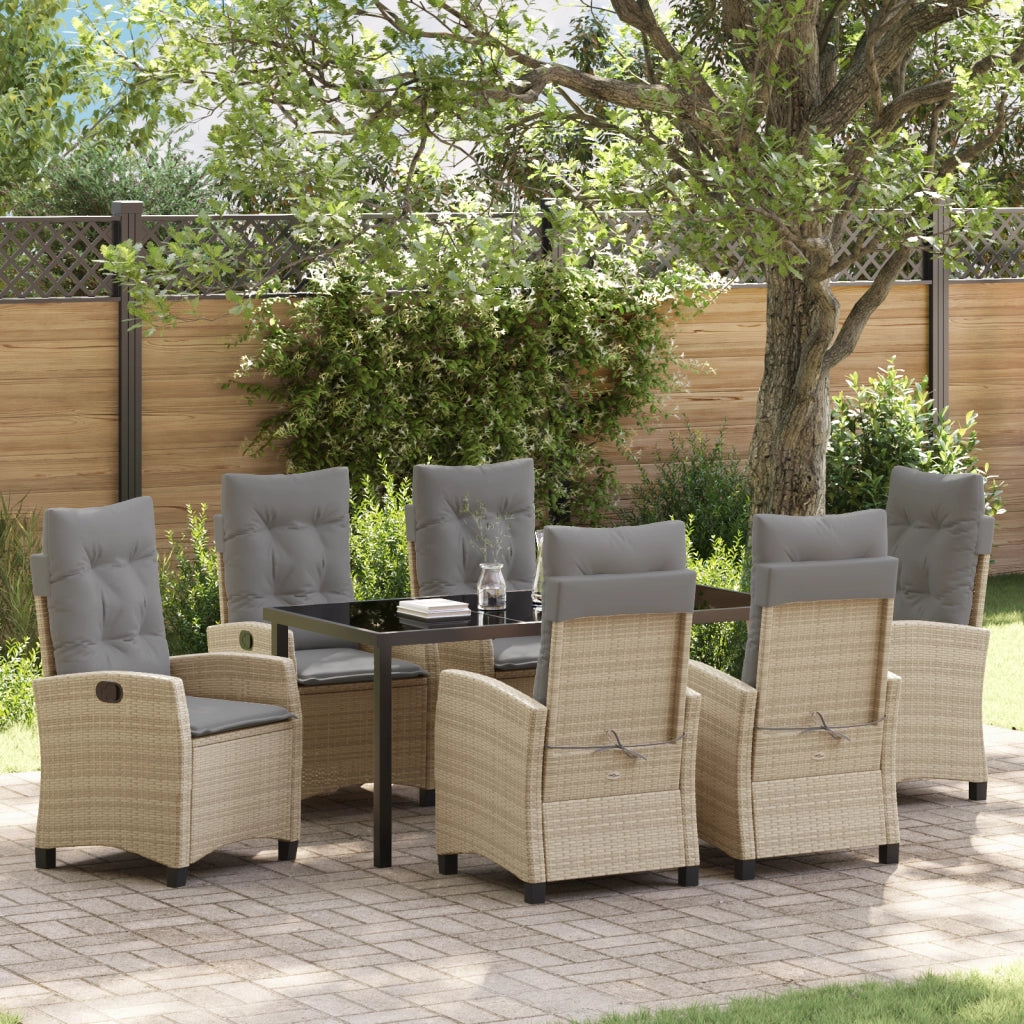 Set da Pranzo da Giardino con Cuscini Beige Rattan Polyrattan
