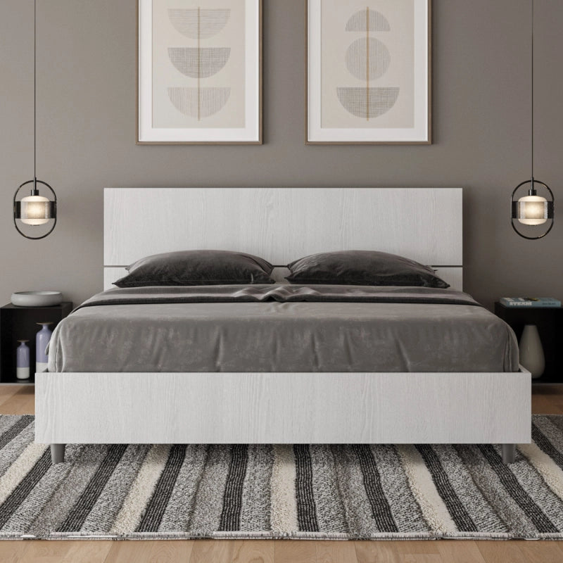 Letto Matrimoniale 160x190 cm testata inclinata Demas - Con rete,Bianco Frassino