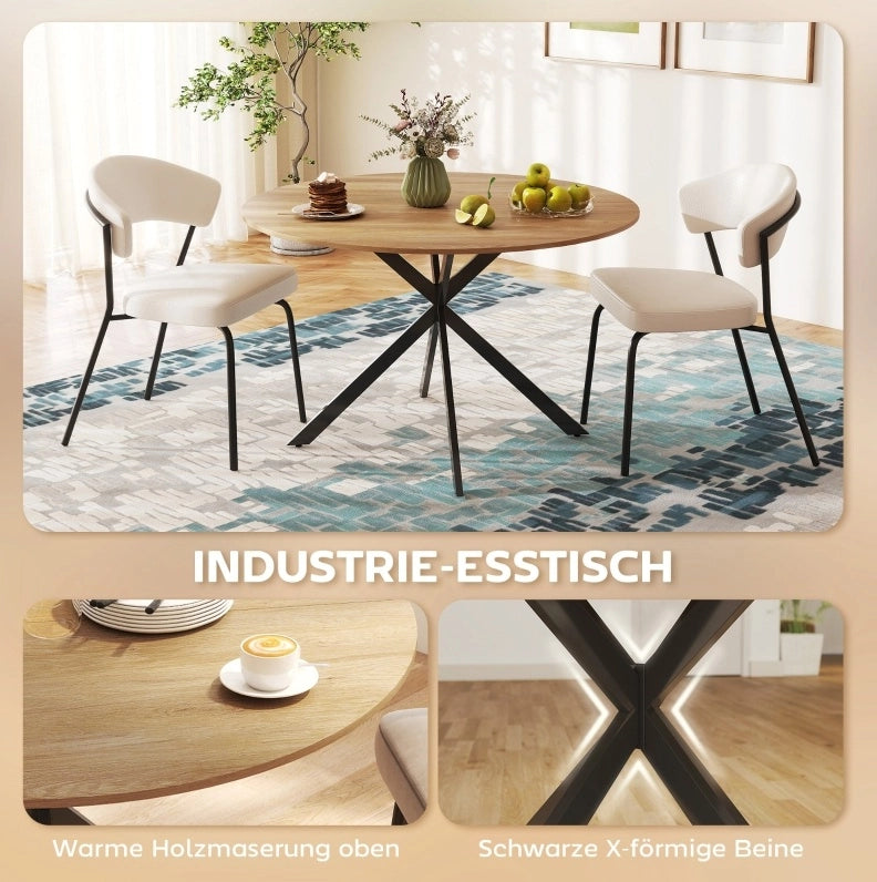 Tavolo da pranzo rotondo Ø120 cm in stile industriale
