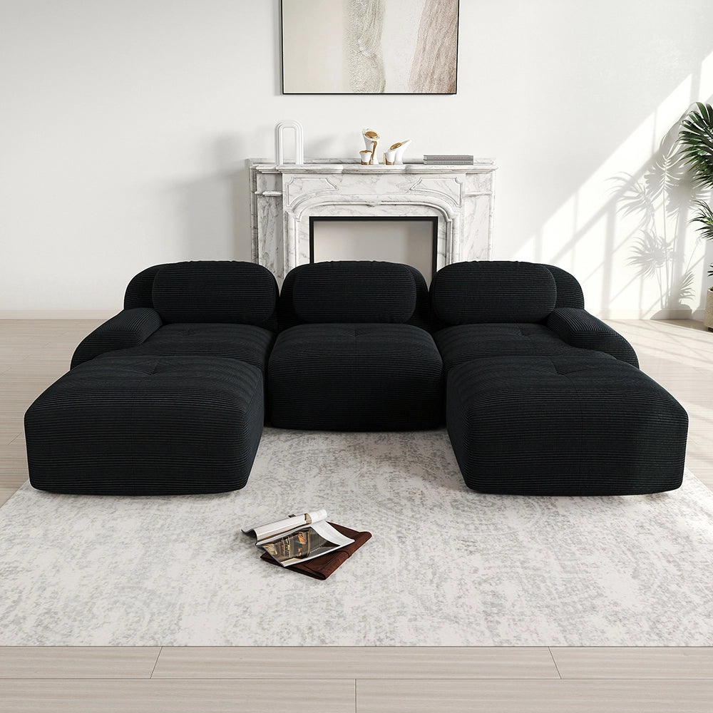Divano modulare a U in velluto - Xylo - Senza montaggio, antiscivolo, braccioli XL, 32D, nero