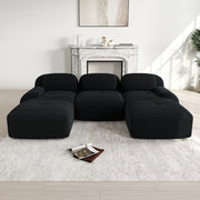 Divano modulare a U in velluto - Xylo - Senza montaggio, antiscivolo, braccioli XL, 32D, nero