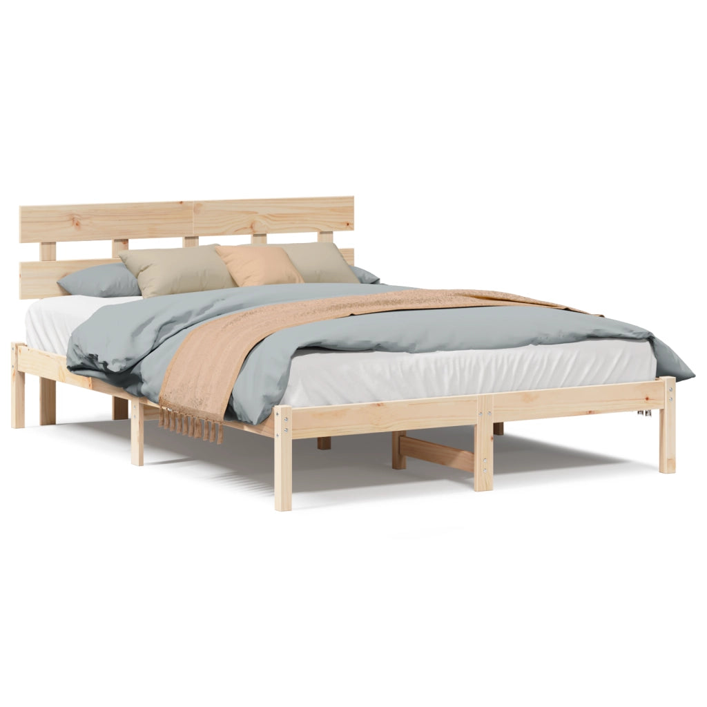 Struttura Letto con Testiera 150x200 cm in Legno Massello di Pino