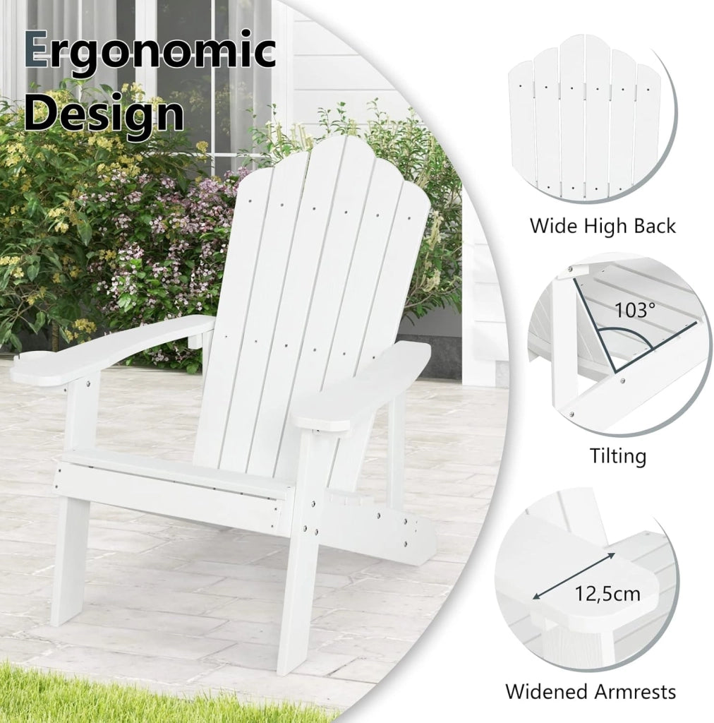 Adirondack - Sedia da giardino con supporto per tazze, per giardino, prato, patio, 77 x 86 x 94 cm, colore: bianco