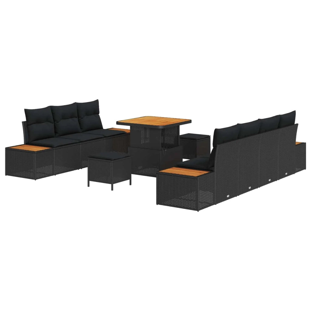 Set Divano da Giardino con cuscino 10 pcs Nero Poly Rattan 3364824