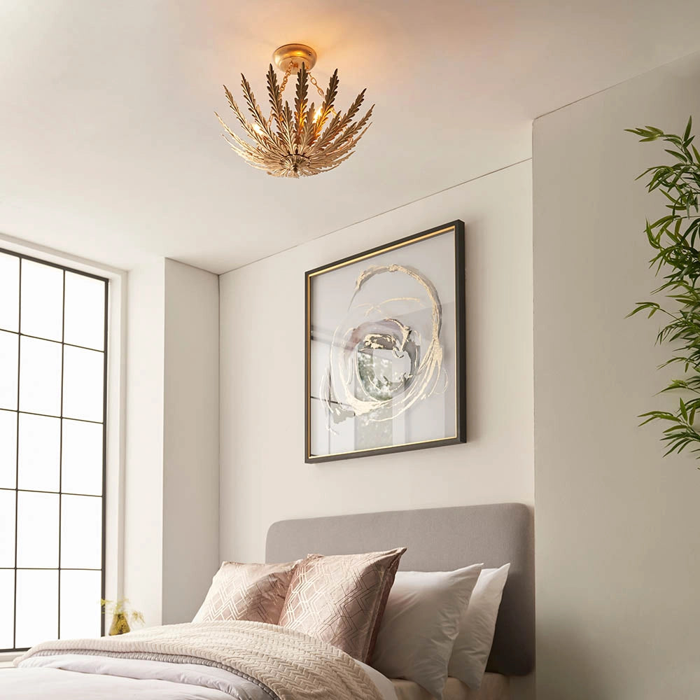 Plafoniera Art Déco foglie oro 3xE14 Endon Delphine