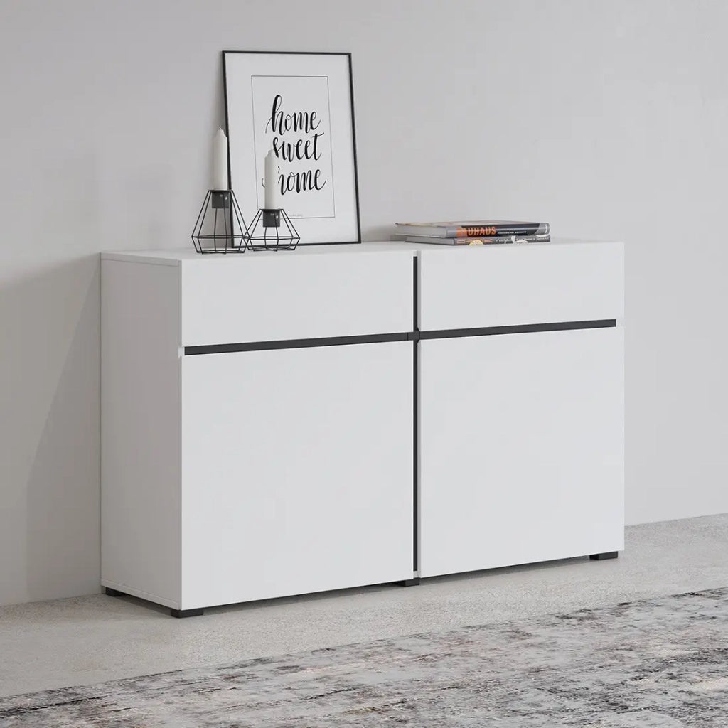 Buffet 120cm colori bianco e nero collezione HAVANA. Credenza design con 2 porte e 2 cassetti.