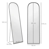 Specchio da Terra e Parete Moderno in Lega di Alluminio con Supporto Pieghevole, 50x170 cm, Nero