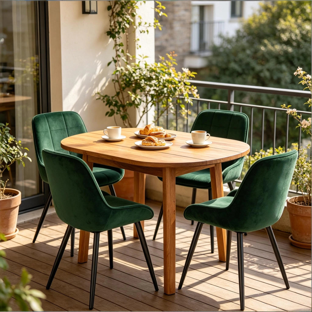 SEDIA Set da 4 pezzi in velluto verde scuro con gambe in metallo