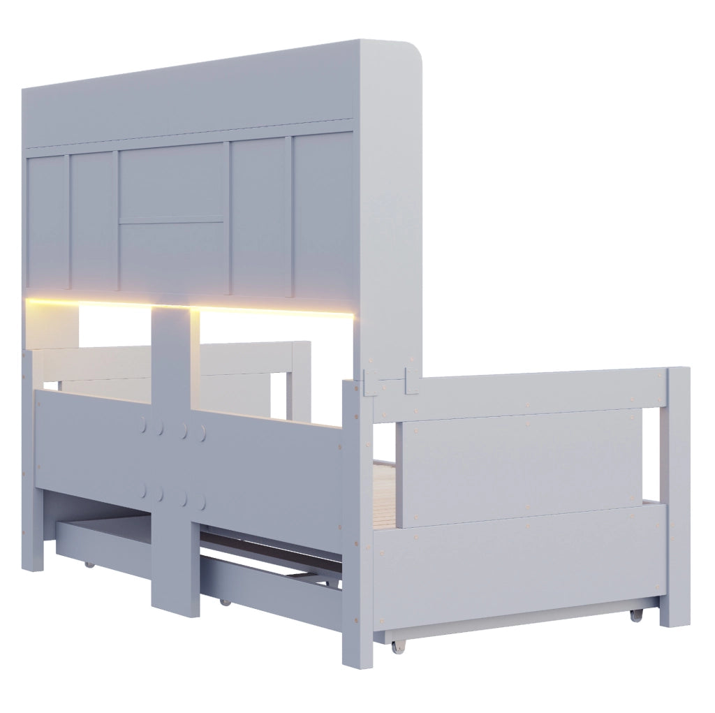 Divano letto estraibile multifunzione 90x190 cm in legno; grigio