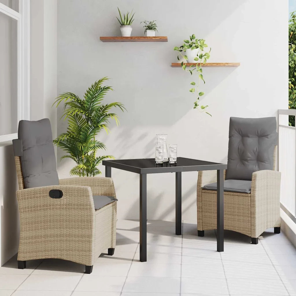 Set da Pranzo per Giardino con cuscino 3 pcs Beige polyrattan 3380400
