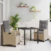Set da Pranzo per Giardino con cuscino 3 pcs Beige polyrattan 3380400