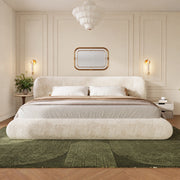 Letto matrimoniale imbottito 140x200 cm beige in ciniglia; testiera e rete a doghe