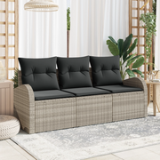 Set di Divani da Giardino  3 Pezzi con Cuscini Grigio Chiaro Polyrattan