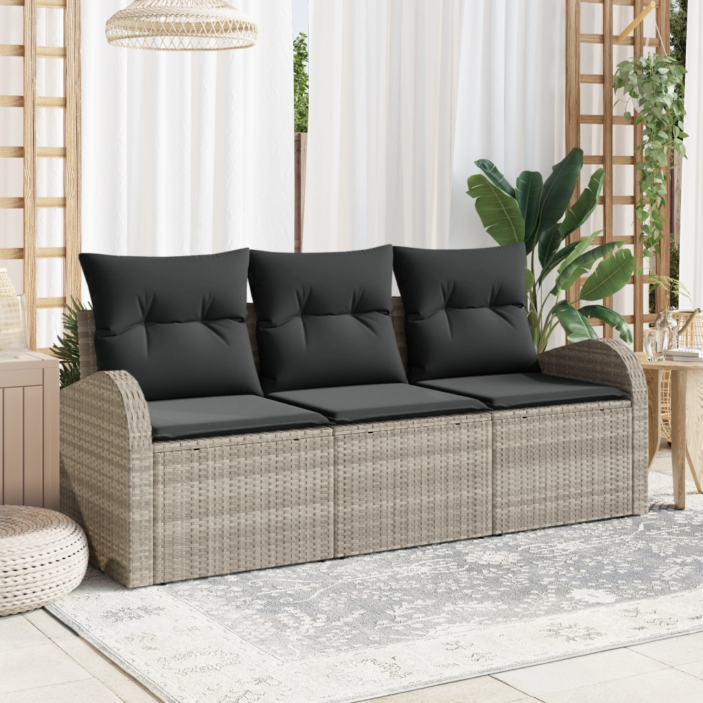 Set di Divani da Giardino  3 Pezzi con Cuscini Grigio Chiaro Polyrattan