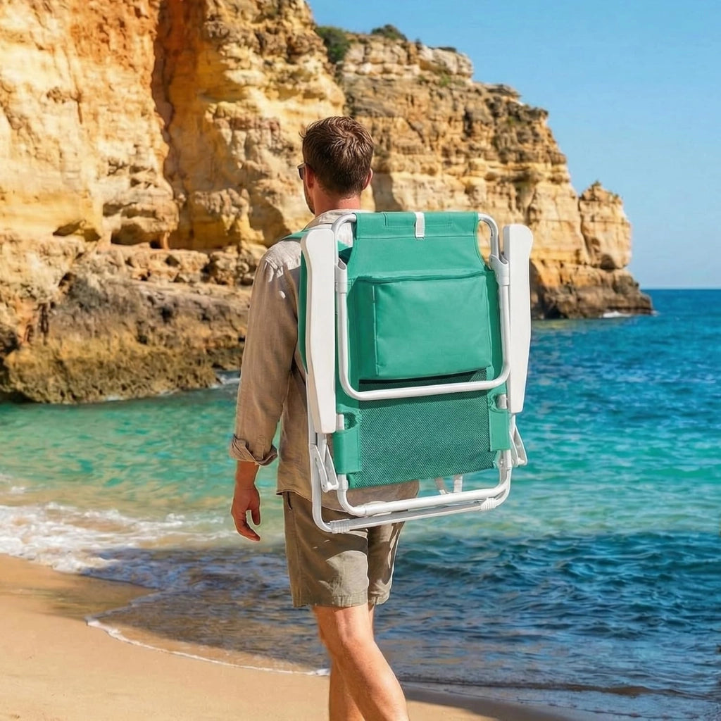 Sedia da Spiaggia Pieghevole, Leggera, Confezione da 2, Sedia Pieghevole Portatile a Zaino, Sedia da Campeggio, Reclinabile, Capacità di Carico fino a 150 kg, Sedia Pieghevole da Esterni