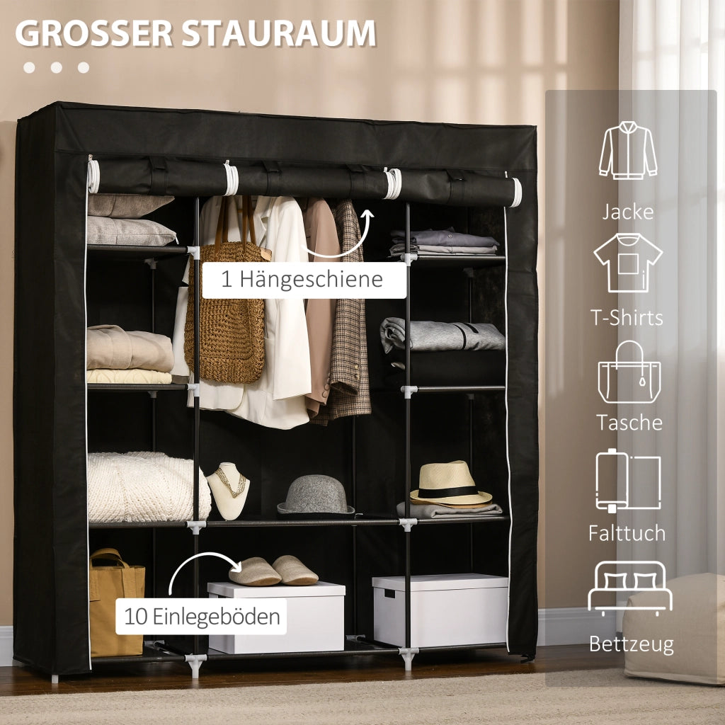 ARMADIO in tessuto 150x43x162,5 cm Nero con 1 barra appendiabiti