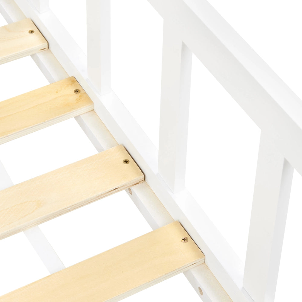Letto singolo per bambini in legno bianco cameretta con telaio a doghe 90 x 200 cm