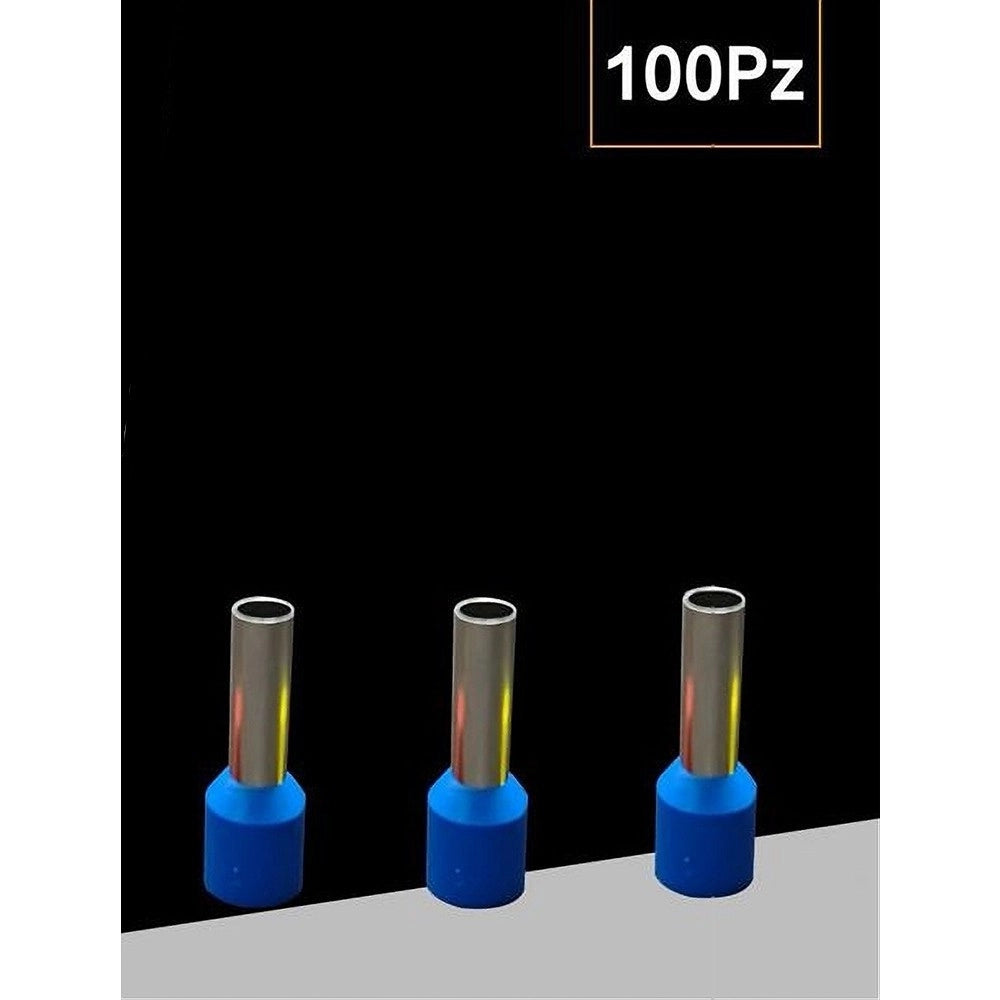 Trade Shop - Confezione 100pz Tubetto Capicorda Isolato Per Cavi Da 2.5mm² Terminale 8mm E2508 - Blu